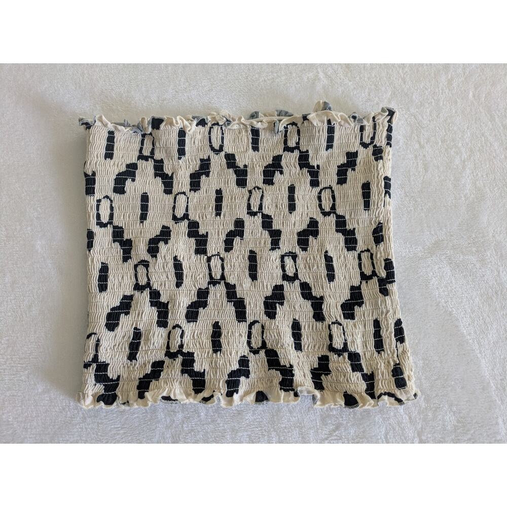 H&M Tube Top Womens‎ Size Medium Black Cream Geometric Cropped Strapless Stretch - Picture 2 of 7